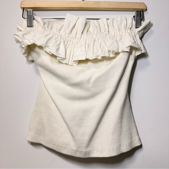Anthropologie Maeve Poplin Ruffle Tube Top White size XS - Picture 5 of 7